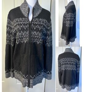 Eddie Bauer Sweater Jacket Zip Pocket Cotton Nordic Fair Isle Cardigan Sz Lrg